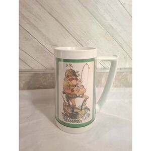 Vtg Fishing Cup Insulated Mug Humorous Thermo Serv Bass Trout Trophy Fisherman
